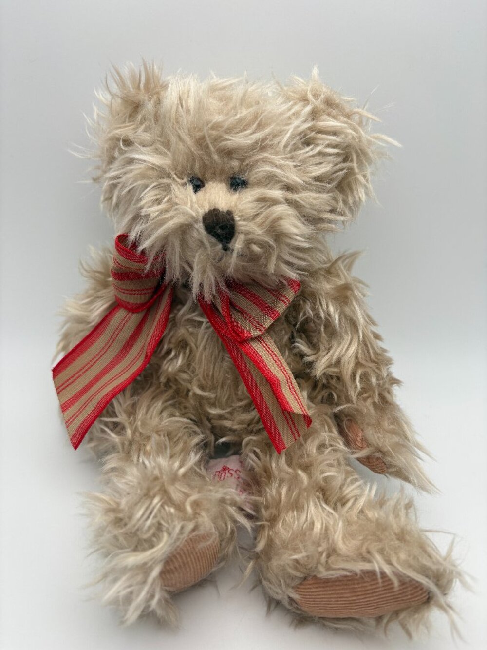 Russ Berrie Winston Teddy Bear wtih Red/Tan Striped Tie Vintage 90's (SKU:727TO)